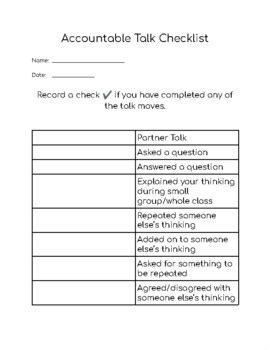 The Official Habits of Mind Institute Website. . Accountable talk checklist